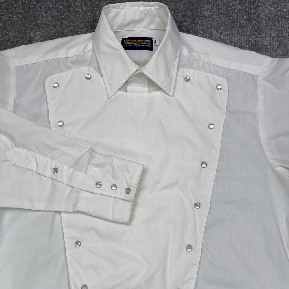 Vtg PANHANDLE SLIM Pearl Snap Bib Shirt Men's M/L 44" White Long Sleeve Western